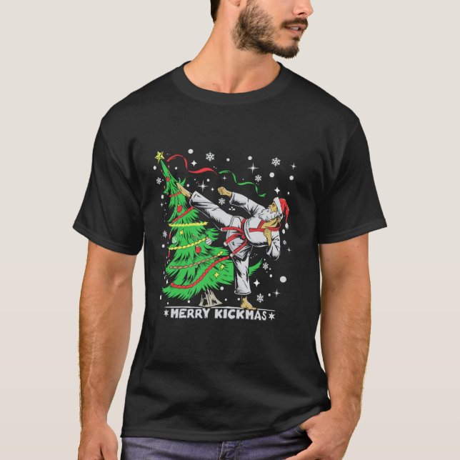 Merry Kickmas Julafton Santa Taekwondo Julgran T Shirt (Framsida)