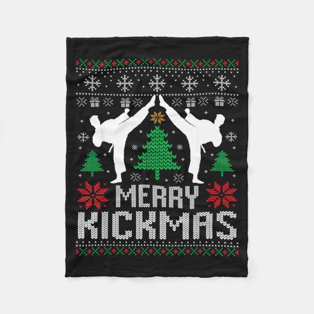 Merry Kickmas Karate Jiu Jitsu Ugly Christmas Xmas Fleecefilt (Framsidan)