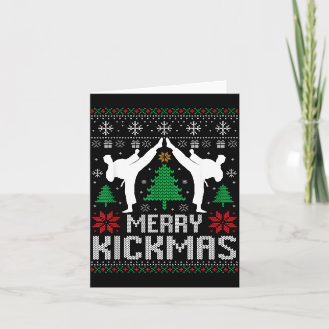 Merry Kickmas Karate Jiu Jitsu Ugly Christmas Xmas Kort (Framsida)