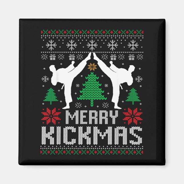 Merry Kickmas Karate Jiu Jitsu Ugly Christmas Xmas Magnet (Framsidan)