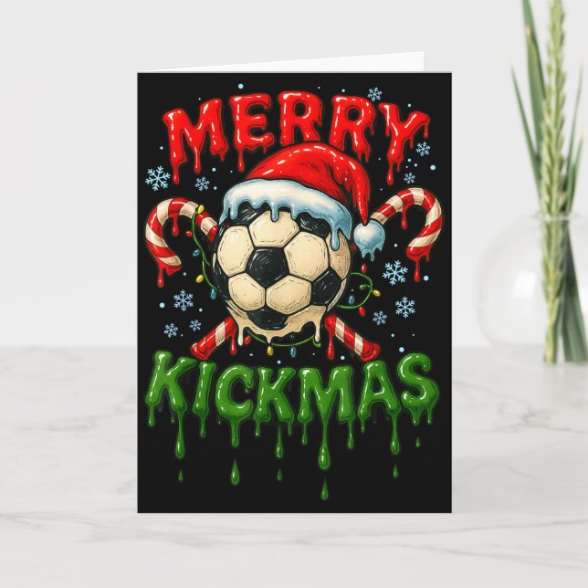 Merry Kickmas Soccer Christmas Candy Cane Ice Crea Kort (Framsida)