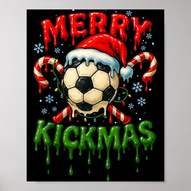 Merry Kickmas Soccer Christmas Candy Cane Ice Crea Poster (Framsidan)
