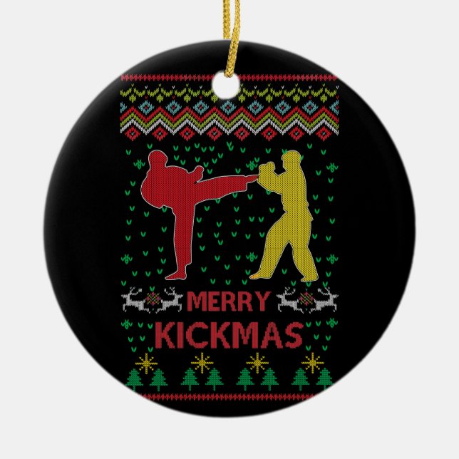 Merry Kickmas Ugly jul Karate Jiu Jitsu Julgransprydnad Keramik (Framsidan)