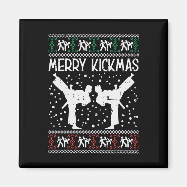 Merry Kickmas Ugly jul Karate Jiu Jitsu Mart Magnet (Framsidan)
