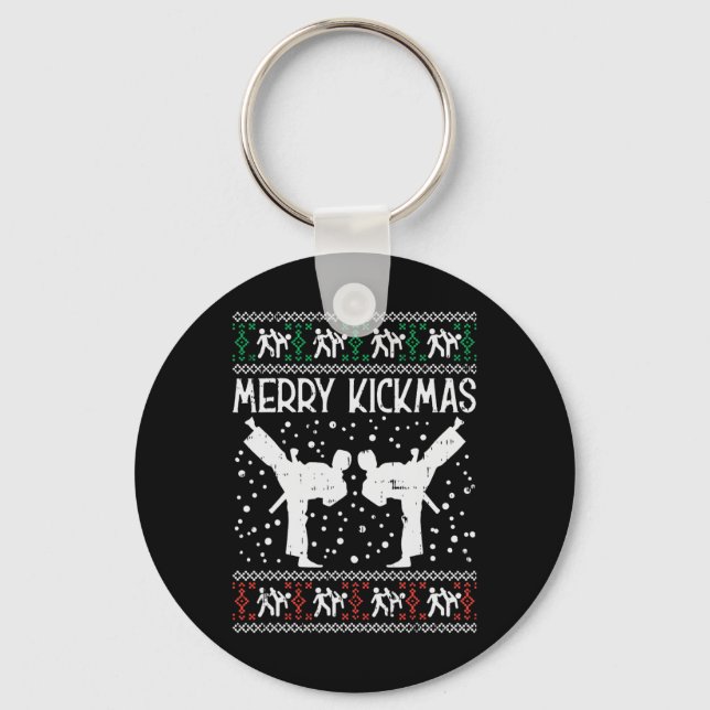 Merry Kickmas Ugly jul Karate Jiu Jitsu Mart Nyckelring (Framsida)