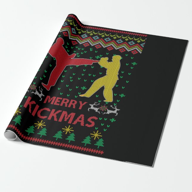 Merry Kickmas Ugly jul Karate Jiu Jitsu Presentpapper (Utrullad)