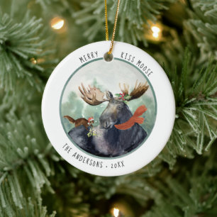 Merry Kiss Moose Julvinter, Rustik Julgransprydnad Keramik