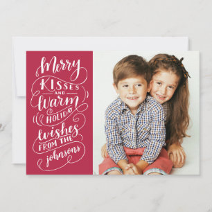 Merry Kisses Helgdag Önskemål Typography Red Photo Julkort