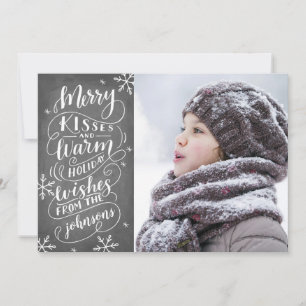 Merry Kisses Helgdag Önskemål Typography Snö Photo Julkort