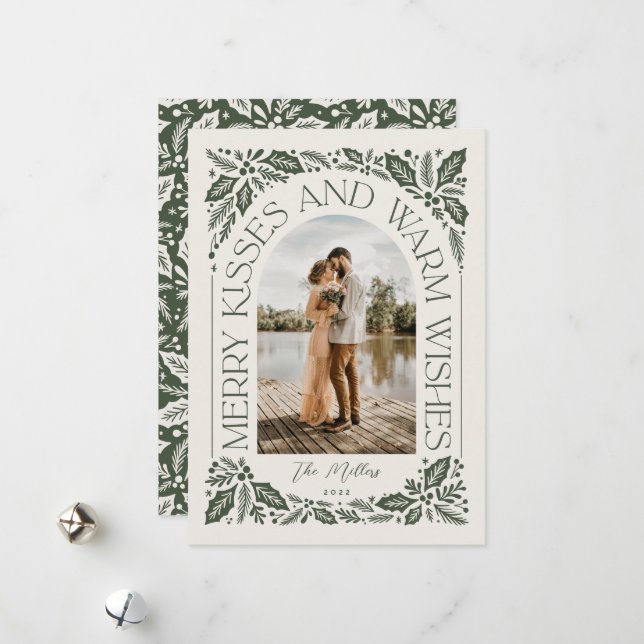 Merry Kisses och Warm Önskemål Berry Arch Photo Julkort (Fram/Back In Situ)