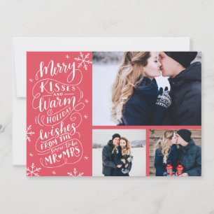 Merry Kisses Warm Önskemål Helgdag Röd 3-Foto Spara Datumet