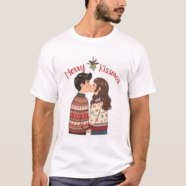 Merry Kissmas – Cute Kissing Couple Christmas Shir T Shirt (Framsida)