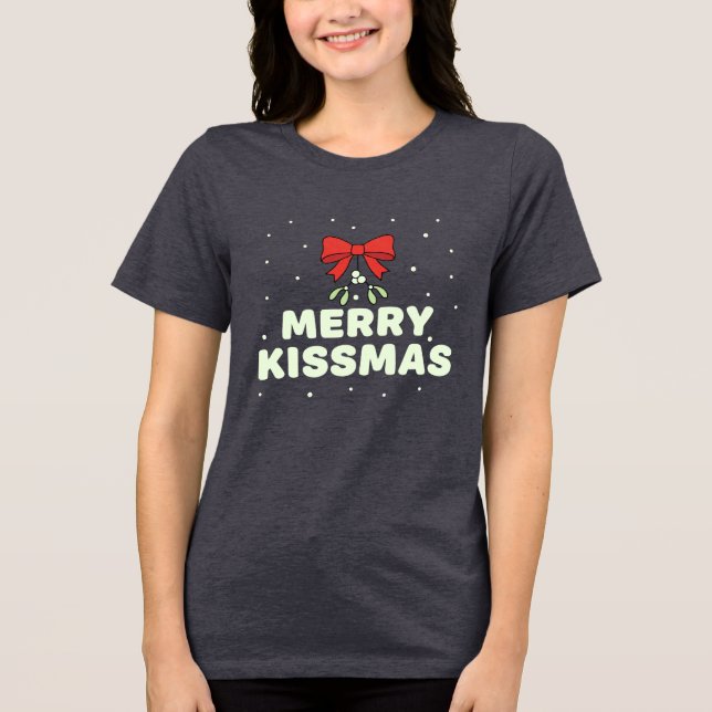 Merry Kissmas Cute Mistletoe Christmas Design T Shirt (Framsida)