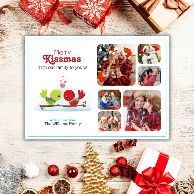 Merry Kissmas Helgdag Photo Card Inbjudningar (Share love and kisses with this colourful and festive Merry Kissmas Holiday Photo Card
)