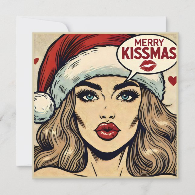 Merry Kissmas Retro Tecknad-Bok jul Julkort (Framsida)