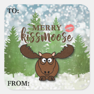 Merry Kissmoose Editable TO/FROM Gift Märkre Fyrkantigt Klistermärke