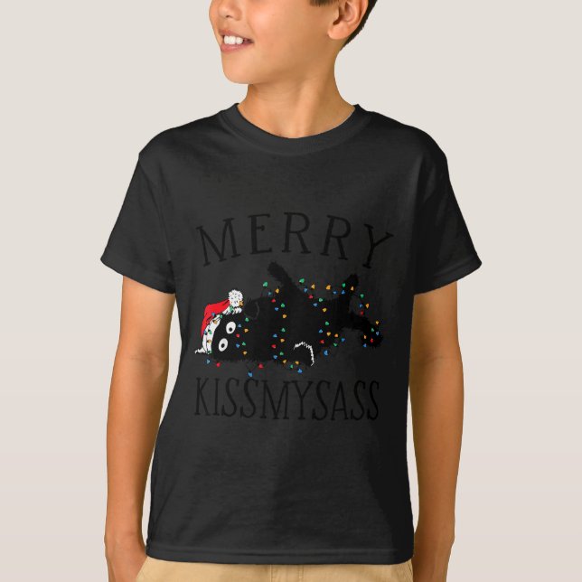 Merry Kissmy Angry Cat Christmas Funny Sarcastic H T Shirt (Framsida)
