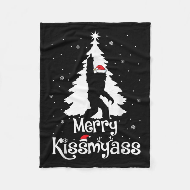 Merry Kissmy Funny Bigfoot Yeti Sasquatch Christma Fleecefilt (Framsidan)