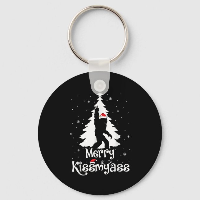 Merry Kissmy Funny Bigfoot Yeti Sasquatch Christma Nyckelring (Framsida)