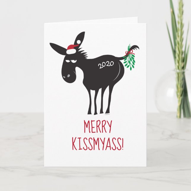Merry KissMyAss 2020! Donkey med Mistletoe Holida Helgkort (Framsida)