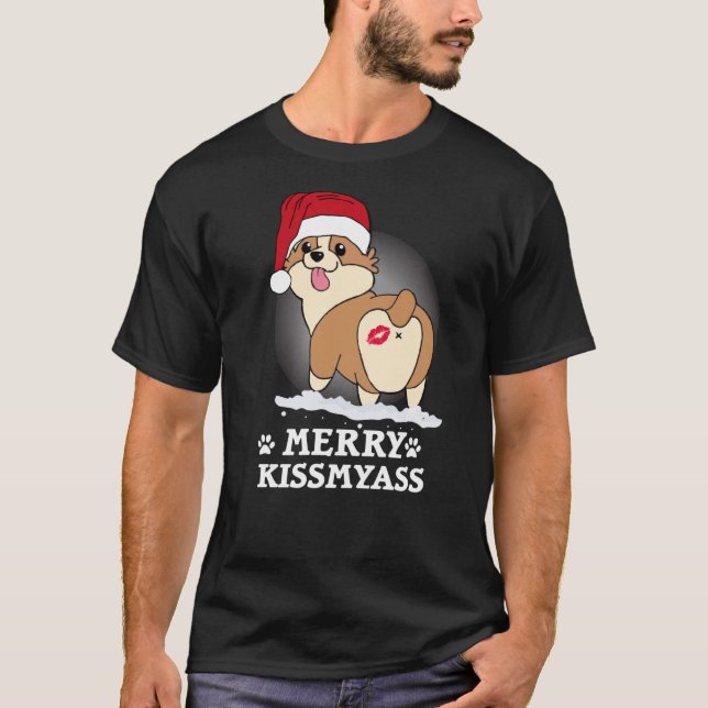 Merry KissMyAss Corgi Christmas Classic T-Shirt (Framsida)