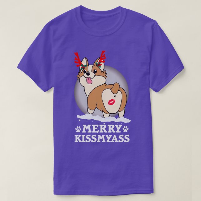 Merry KissMyAss Corgi Horn jul Gift Hallowee T Shirt (Design framsida)