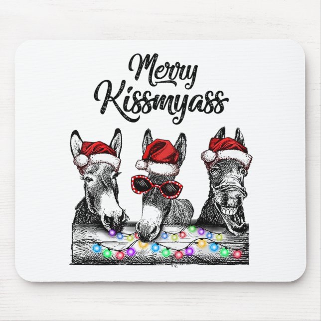 Merry Kissmyass Donkey Santa Hat String Ljus Musmatta (Framsidan)