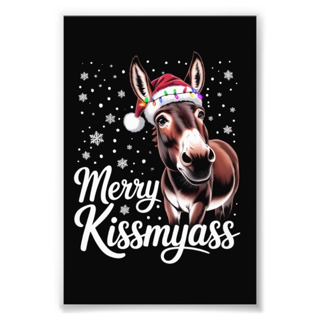 Merry Kissmyass Donkey Sarcastic Julafton Funny Pa Fototryck (Framsidan)