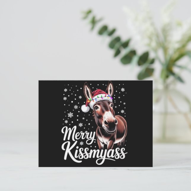 Merry Kissmyass Donkey Sarcastic Julafton Funny Pa Helg Vykort (Stående Fram)