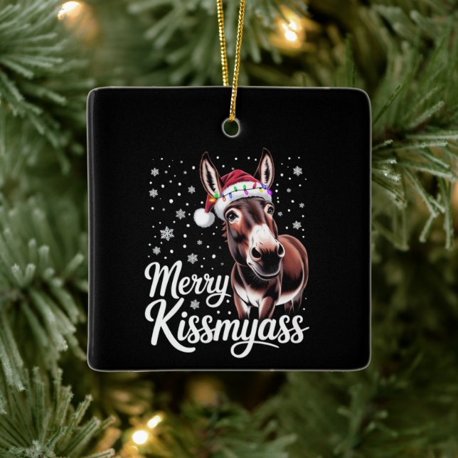 Merry Kissmyass Donkey Sarcastic Julafton Funny Pa Julgransprydnad Keramik (Träd)