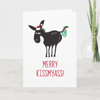 Merry KissMyAss! Donkey with Mistletoe Helgkort