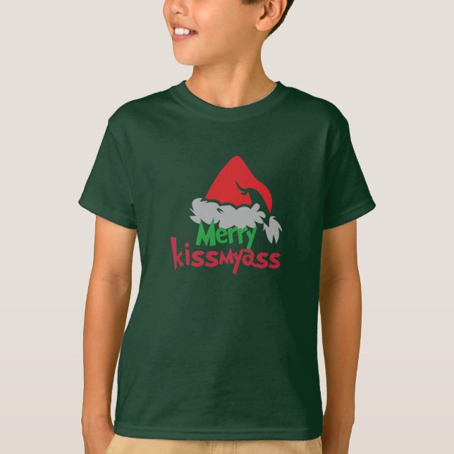 Merry Kissmyass Funny Christmas Kids’ T-Shirt (Framsida)