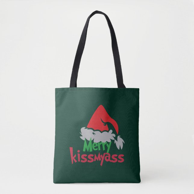 Merry Kissmyass Funny Christmas Tote Bag Tygkasse (Framsida)