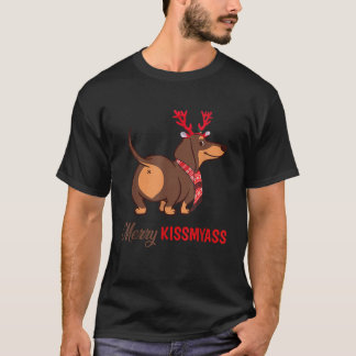 Merry Kissmyass Funny jul Reindeer Dachshund T Shirt