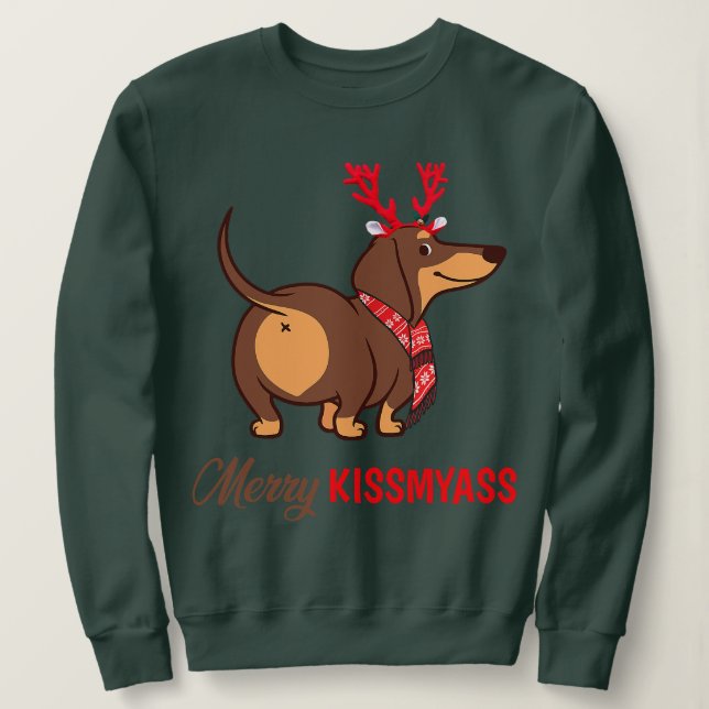 Merry Kissmyass Funny jul Reindeer Dachshund T Shirt (Design framsida)