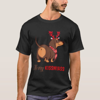 Merry Kissmyass Funny jul Reindeer Dachshund T Shirt