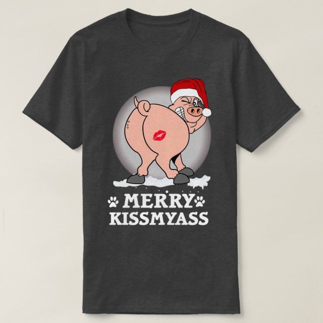 Merry KissMyAss Gris julgåva Halloween Dag T Shirt (Design framsida)