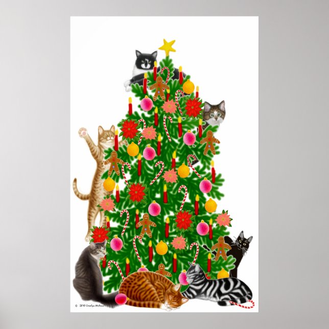 Merry Kitty Christmas Tree Print Poster (Framsidan)