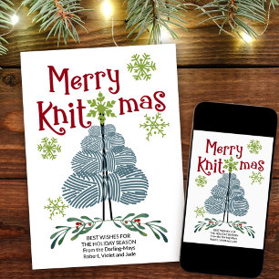 Merry Knitmas Yarn Julgran och Snöflingor Julkort