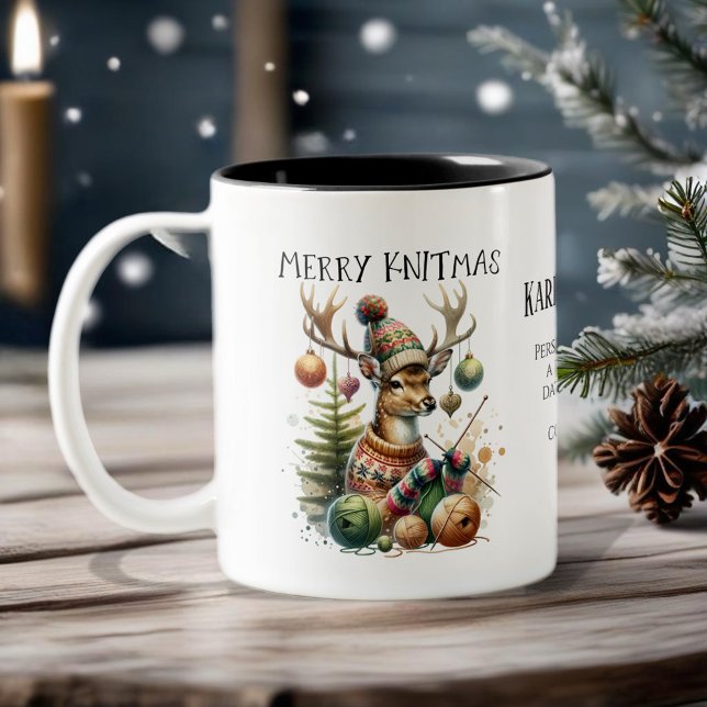 Merry Knittmas Knitting jul Två-Tonad Mugg (For yarn lovers and craft enthusiasts. )
