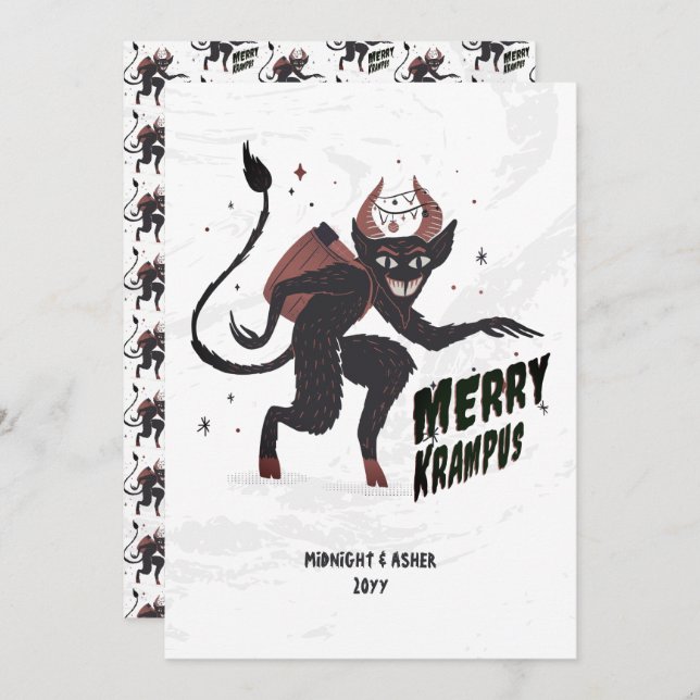 Merry Krampus Hand plockade Art jul Helgdag Julkort (Fram/baksida)