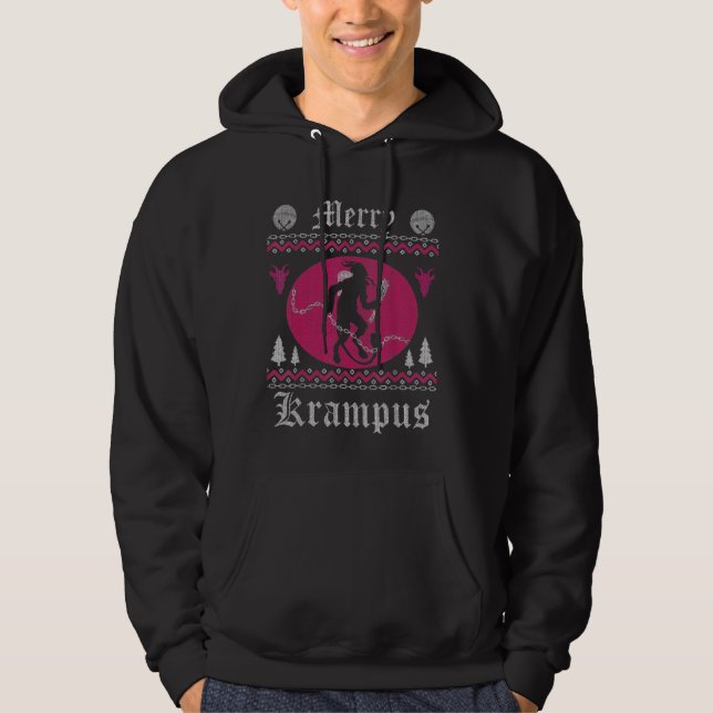 Merry Krampus jul Julafton Horror Ugly Sweater E Hoodie (Framsida)