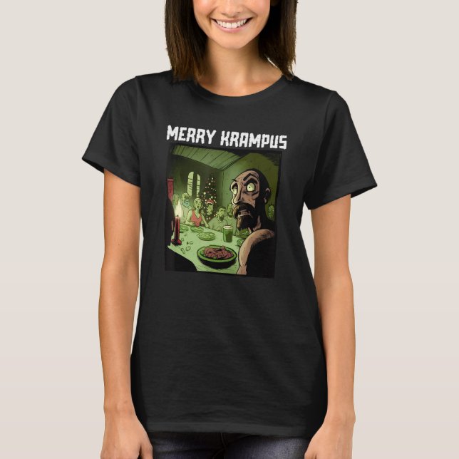 Merry Krampus jul Julafton Horror Ugly Sweater E T Shirt (Framsida)