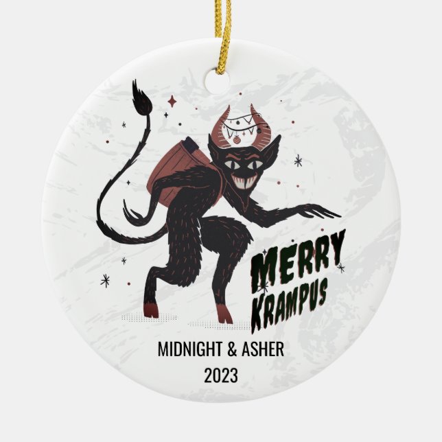 Merry Krampus Typography jul Julgransprydnad Keramik (Framsidan)