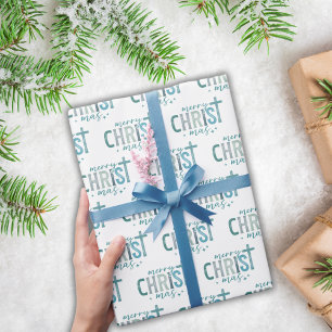 Merry Kristas Christian Religiösa Boho Blue Presentpapper