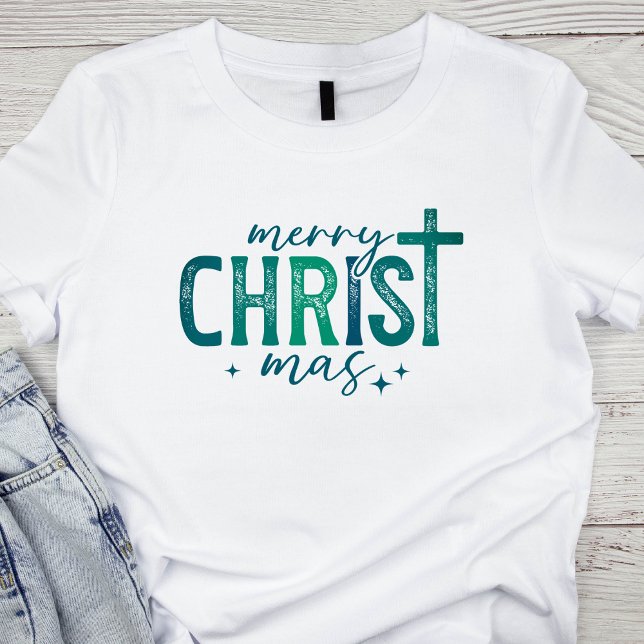 Merry Kristas Christian Religiösa Bold Grönt T Shirt (Skapare uppladdad)