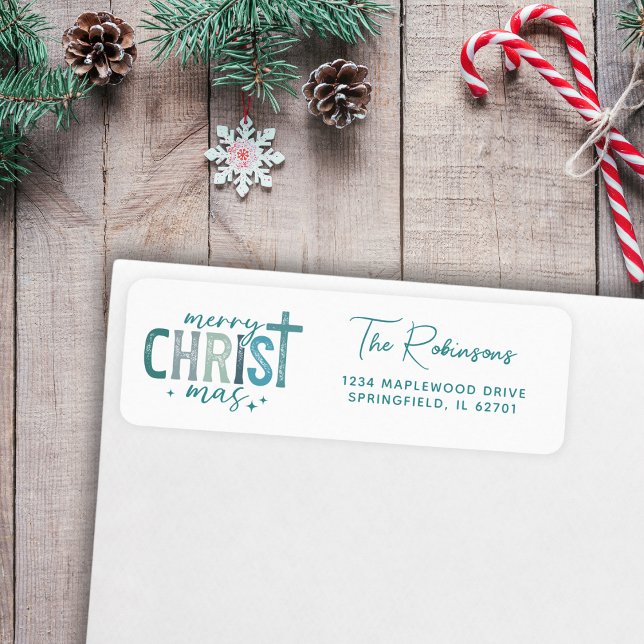 Merry Kristmas Christian Boho Anpassningsbar Famil Returadress Etikett (Skapare uppladdad)