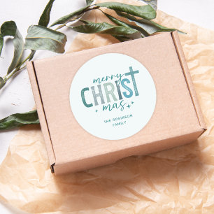 Merry Kristmas Christian Boho Family Namn Runt Klistermärke