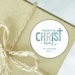 Merry Kristmas Christian Boho Family Namn Runt Klistermärke<br><div class="desc">En boho Christian-klistermärke som sätter fokus på Kristus i jul. Lägg till din familj namn i använda om gåvor och kuvert.</div>
