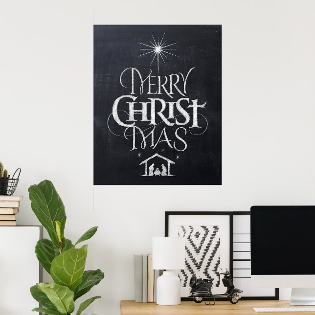 Merry Kristus Mas Christian jul Black Chalk Poster (Hemmakontoret)